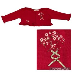 American Princess Red Floral Cardigan Sweater 18 Months Cotton Acrylic Christmas